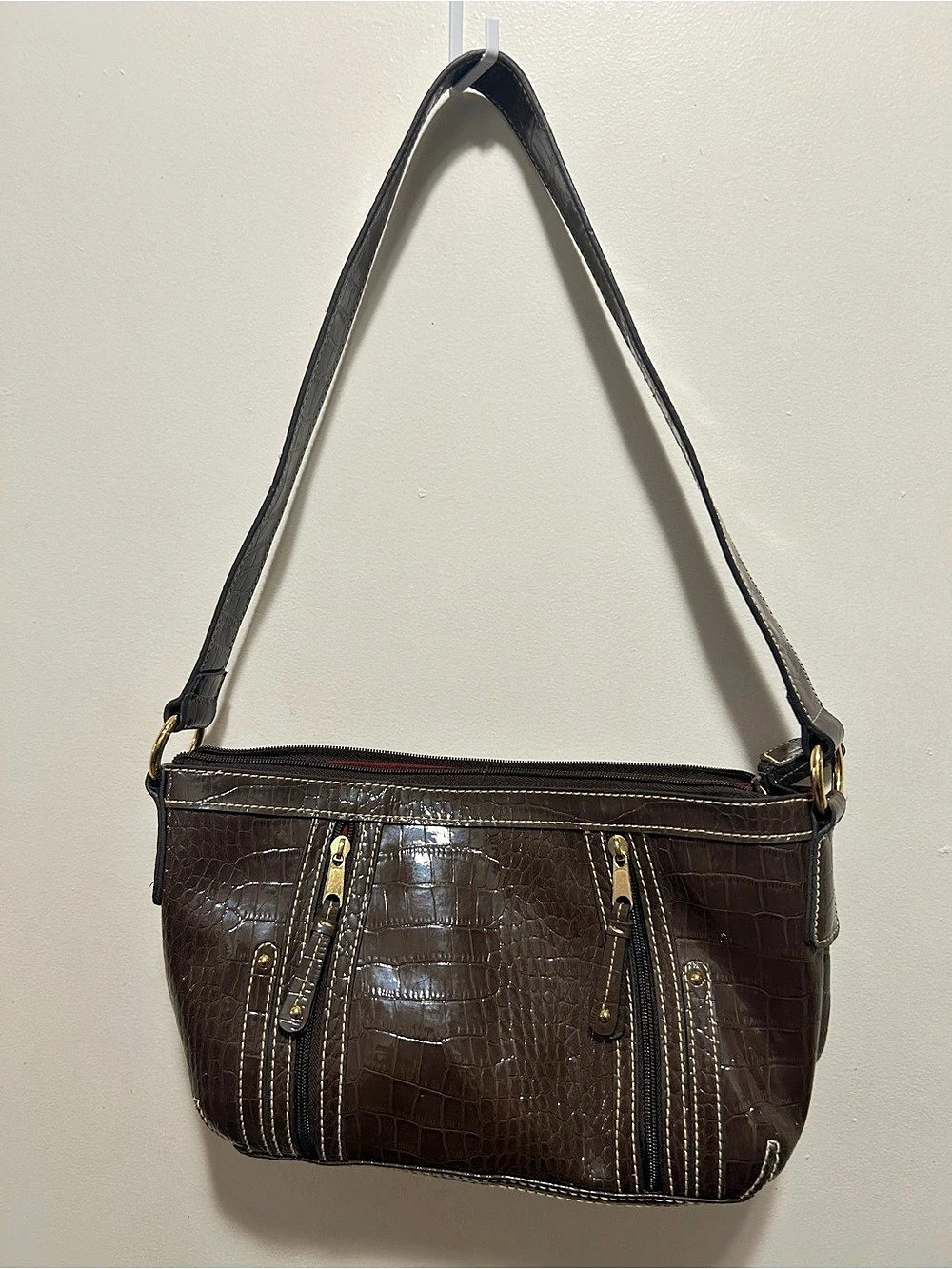 Liz & Co. Brown Croc-Embossed Shoulder Bag